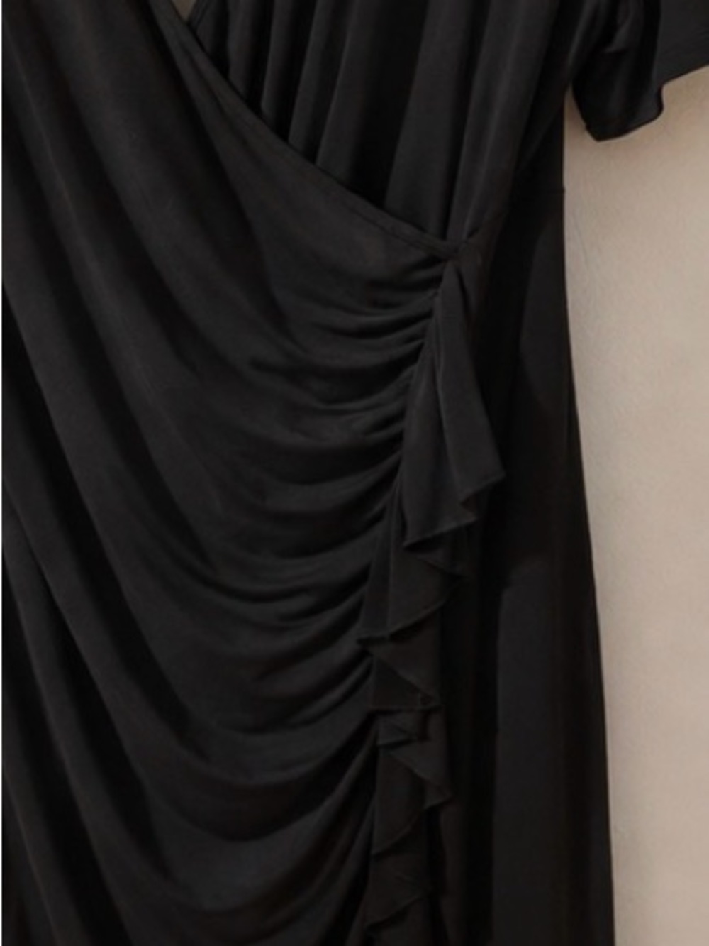 Reitmans Plus Size 18 Black Ruched Ruffle Faux Wrap Dress - Picture 3 of 6